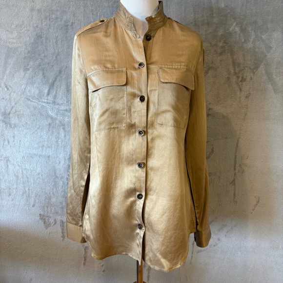 Eddie Bauer Silk Mandarin Collar w/Buttons Sz S Steampunk Whimsigoth Artsy - Picture 1 of 12